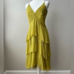 Green silk-lined party dress with delicate straps by Laundry in size 6